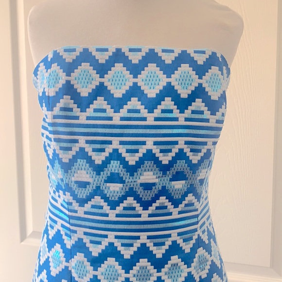 Badgley Mischka Strapless Metallic Blue Dress 2 - Picture 7 of 14